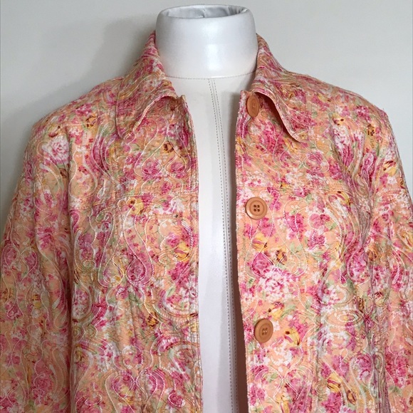 REBECCA MALONE Multicolor Floral Watercolor Button Front Jacket - Picture 3 of 12